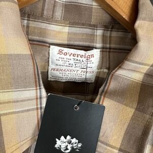 Vintage Sovereign Flannel Shirt Square‎ Bottom Gray Plaid Wool 17 1/2 XL 70s